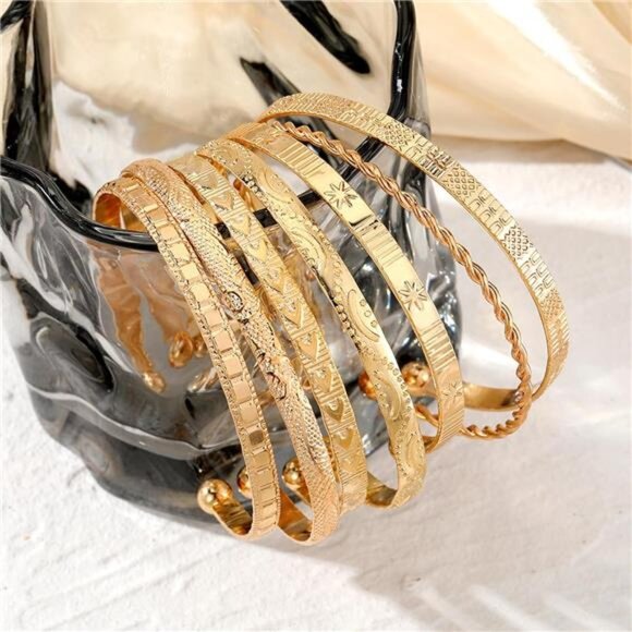 Gold Bangle Bracelet Set for Women Stackable Multi Layer Cuff Dainty Jewelry Gif - Picture 4 of 8